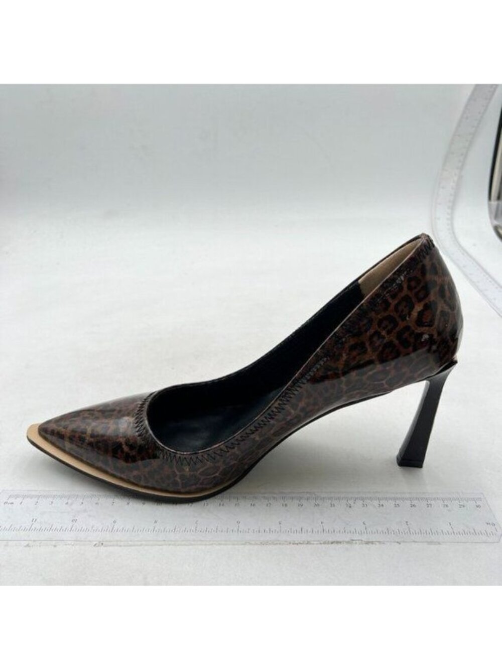 FOWT Simple Solid Croc-Embossed Pointed Toe Black Pumps for Women Brown Leopard
